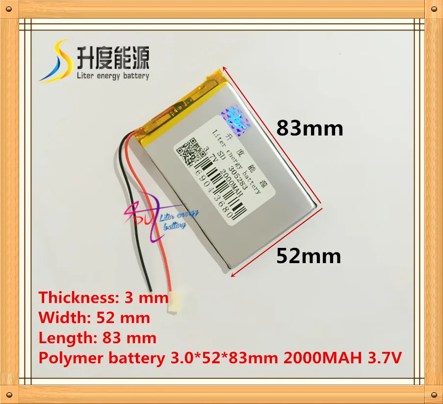 305283 035283 3.7V 2000mAh Lithium polymer battery rechargeable lipo battery MP3 MP4 GPS Bluetooth headset battery