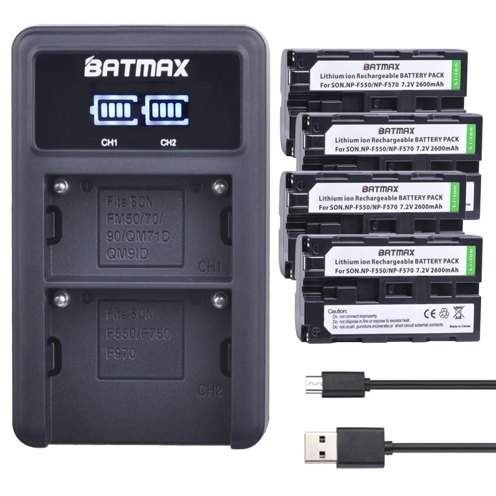 

Batmax 4 шт. NP-F570 NP-F550 NP F550 F570 F530 Батарея + светодиодное USB двойное зарядное устройство для Sony NP-F570 F530 CCD-SC55 CCD-TRV81