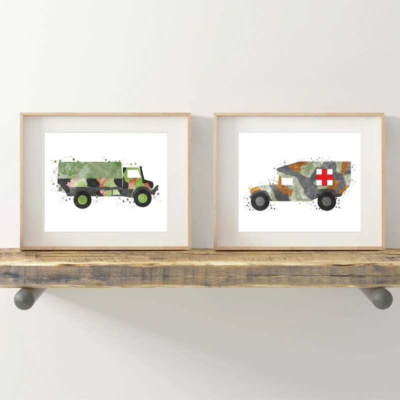 Military Truck Army Wall Art Canvas Painting Boys Room Decor Watercolor Military Ambulance Army Car Transport Print Posters