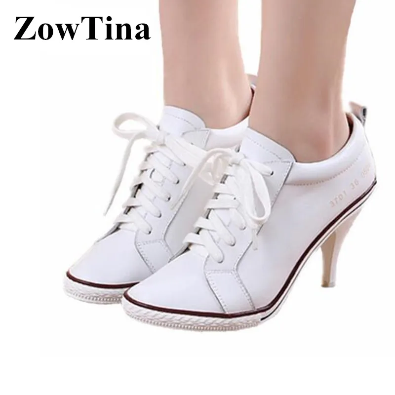 White Leather Women Ankle Boots Lace Up High Heels Botines Mujer 2018 Dropshipping Design Autumn Botas Feminino Woman Stilettos