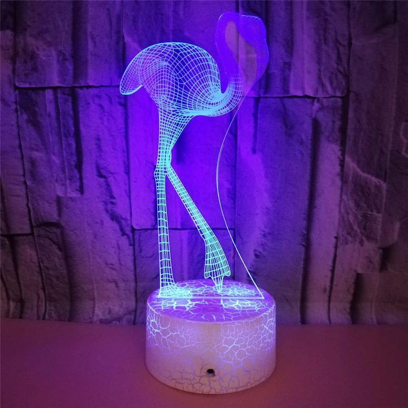 2019 Flamingo 3D Illusion Night Light New Crack Base USB 7 Color Flashing Gradient LED Acrylic Sleeping Lamp