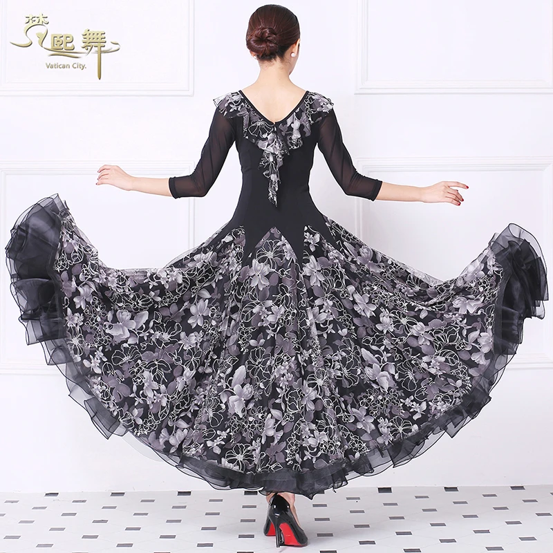 Customized Ballroom Dancing Dress Girls Moden Dancing Competition Dress Female Waltz Dancing Suit Half Sleeve V Neck D-0361