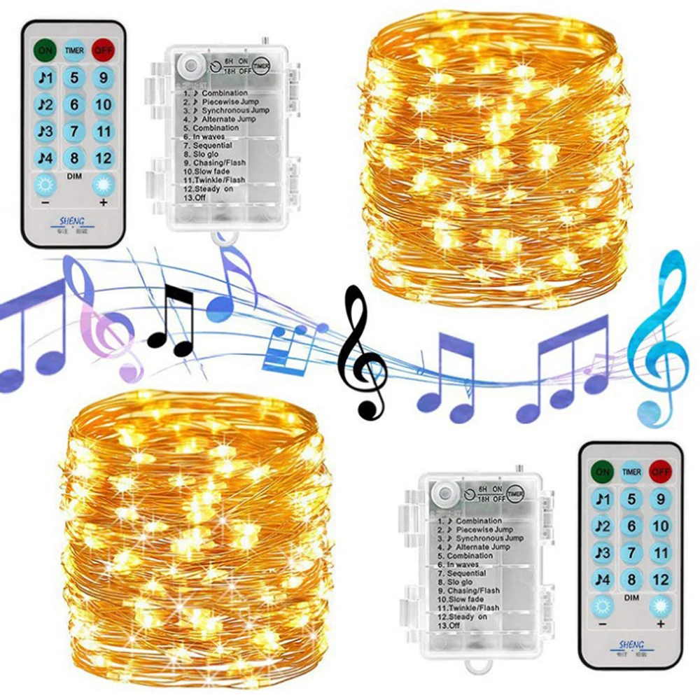 5M 10M Sound Activated LED Music String Lights Waterproof 12 Modes Copper Wire String Lights for Bars Parties Christmas Wedding