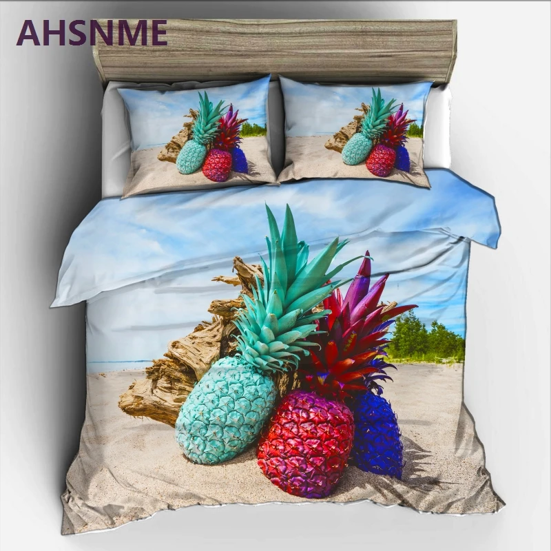 

AHSME Colored Pineapple on Blue Sky White Sand Beach Bedding Set High-definition Print Quilt Cover for RU/AU/EU/US Size Markets