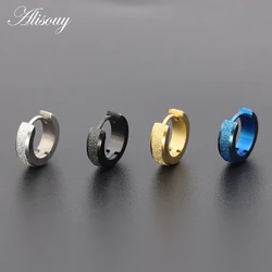 Alisouy Punk Men Black Stainless Steel Hoop Piercing Round Earrings Neutral Earring for Women Men Fashion Jewelry Brincos Unisex