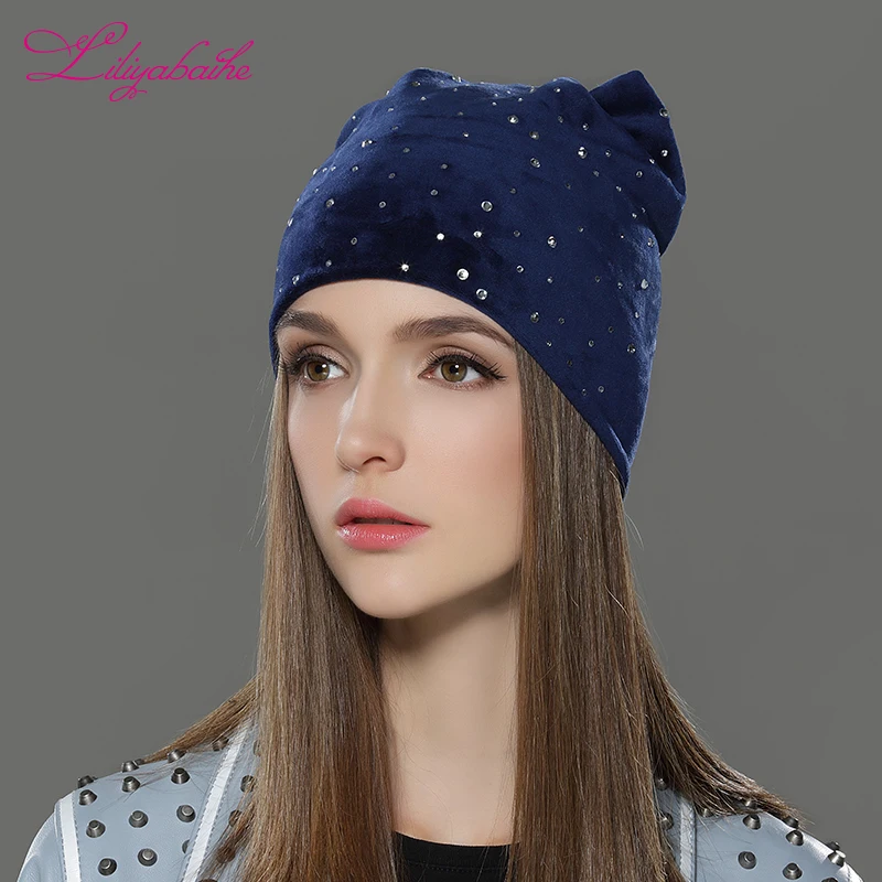 

LILIYABAIHE Women Autumn And Winter Hat Ladies Cat Girls Hats For Women Skullies Beanies Fluff Caps the most popular decoration