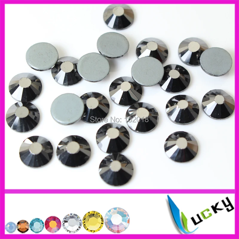 Top quality Large size DMC  Jet Hematite color SS40 8.2-8.4mm Hotfix Rhinestones with glue 144pcs/bag Copy Swarov 2038 stass