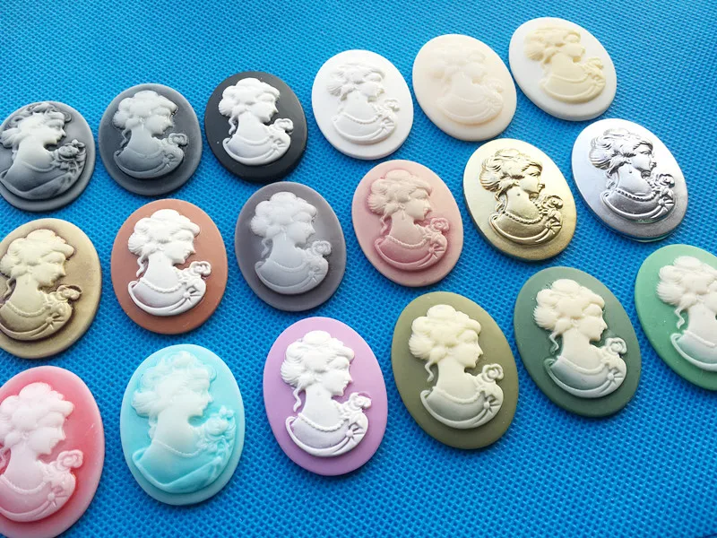 20pcs 30mmx40mm 21 colors Oval Flatback Resin Relief Beauty Head Cameo Cabochon Charm,Fit Base Setting Tray Bezel,DIY Accessory