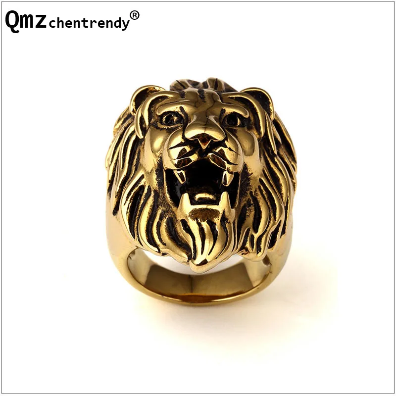 316L Stainless Steel Lion Face Gold Plated  Rings Hipsters Men Women Hip Hop Bijoux Street Dancing Nightclub Punk Finger Jewelry