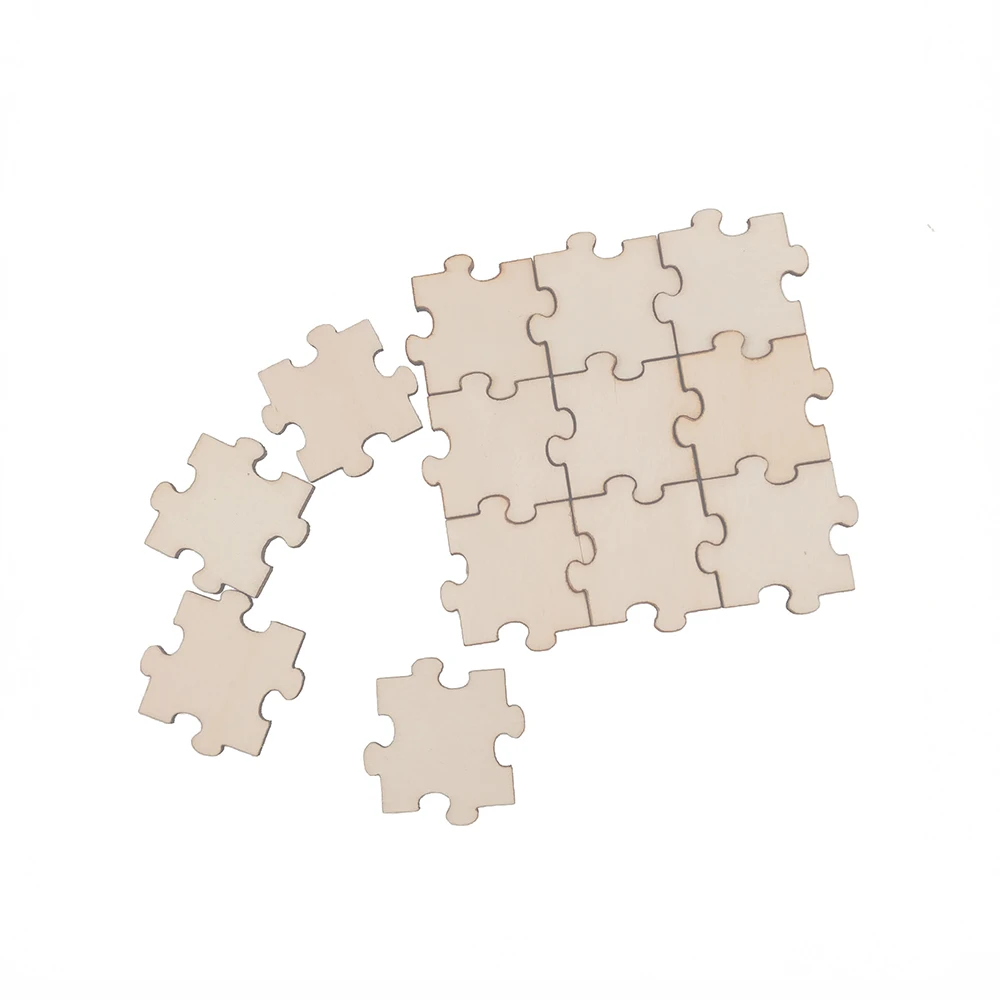 50 sztuk 40mm 1,57 cala drewniane puste puzzle, kawałki drewna wycięcia niepomalowane dla ręcznie robionych rustykalnych puzzli z książkami dla