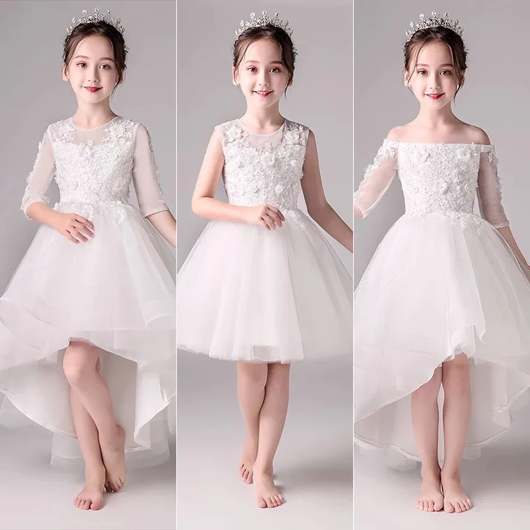 Beauty Emily Princess Ball Gown Red Flower Dress 2019 Knee Length First Communion Dresses Girls Pageant Dress Kids Prom Dress