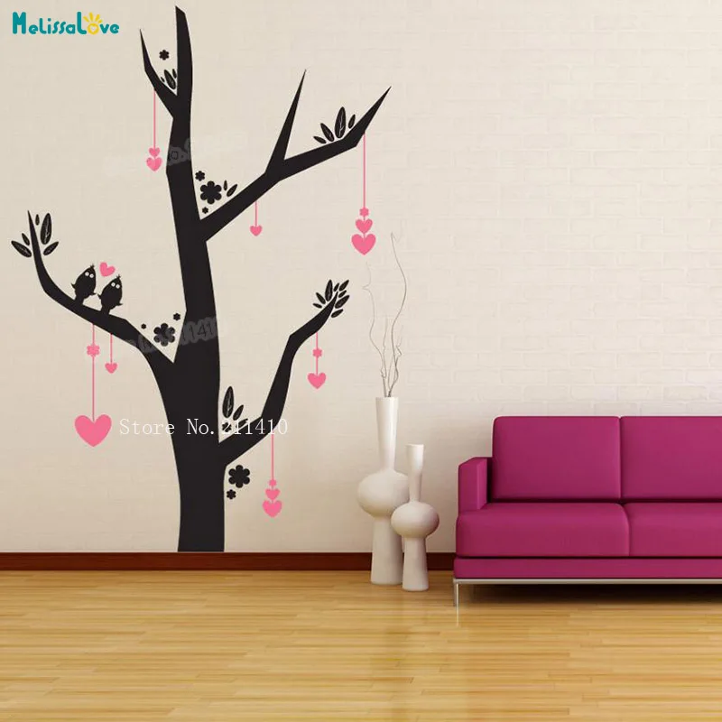 Nursery Decals Dangling Heart Tree Wall Sticker Home Decoration For Living Room Self-adhesive Vinyl Art Murals Gift YT232