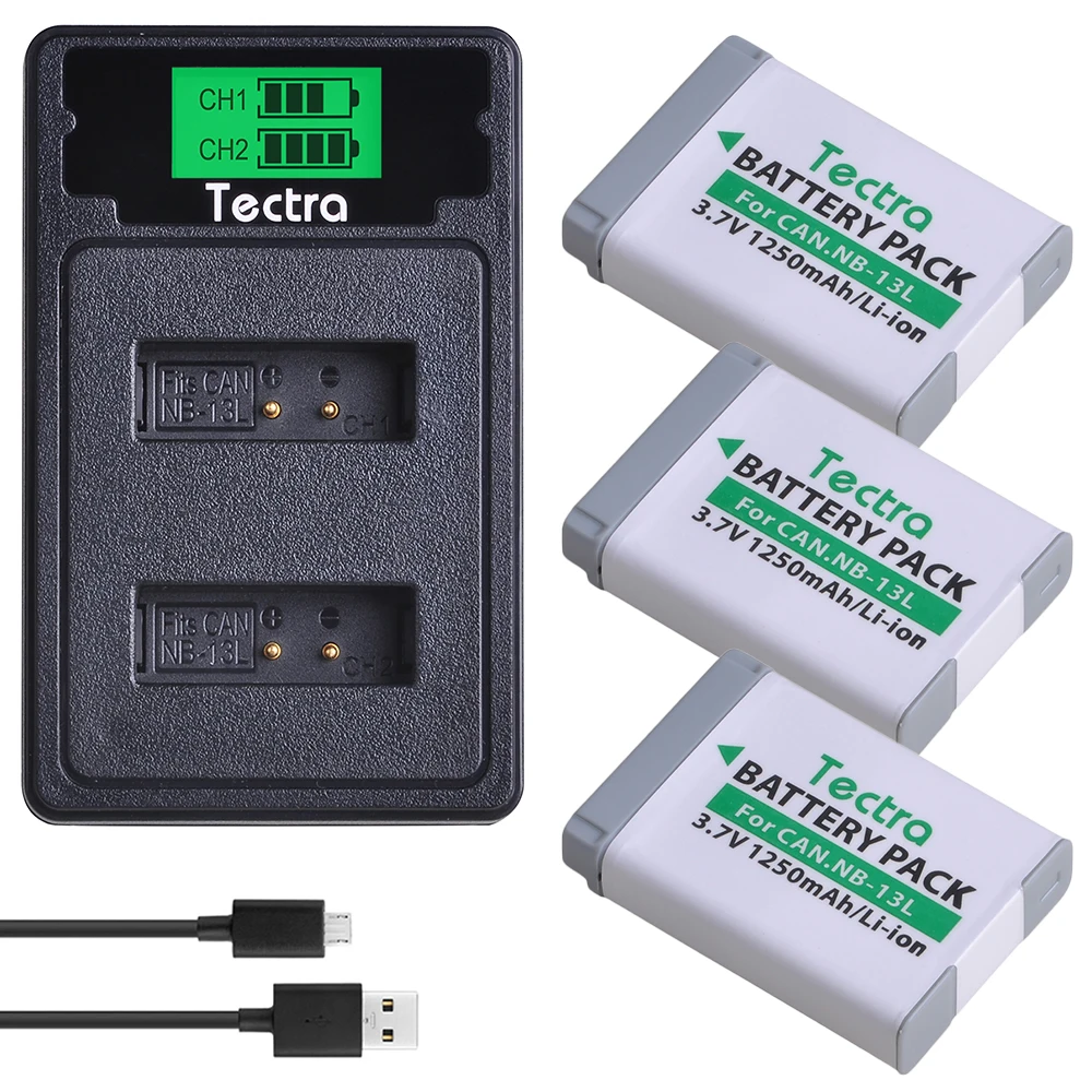 

3PCS 1250mAh NB-13L NB13L NB 13L Battery+LCD Type C Charger for Canon G7 X Mark II G7X PM165 G5 X G5X G9 X G9X SX620 SX720 HS