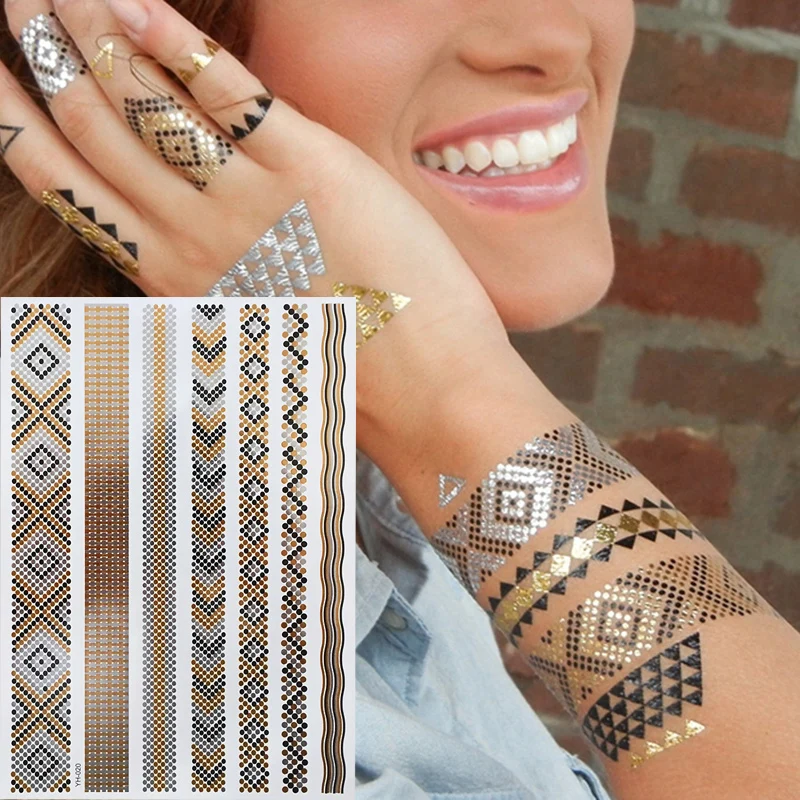 HENNA TEMPORARY TATTOO METALLIC TEMPORARY TATTOO GOLD FLASH TATTOOS TRIBAL BOHO