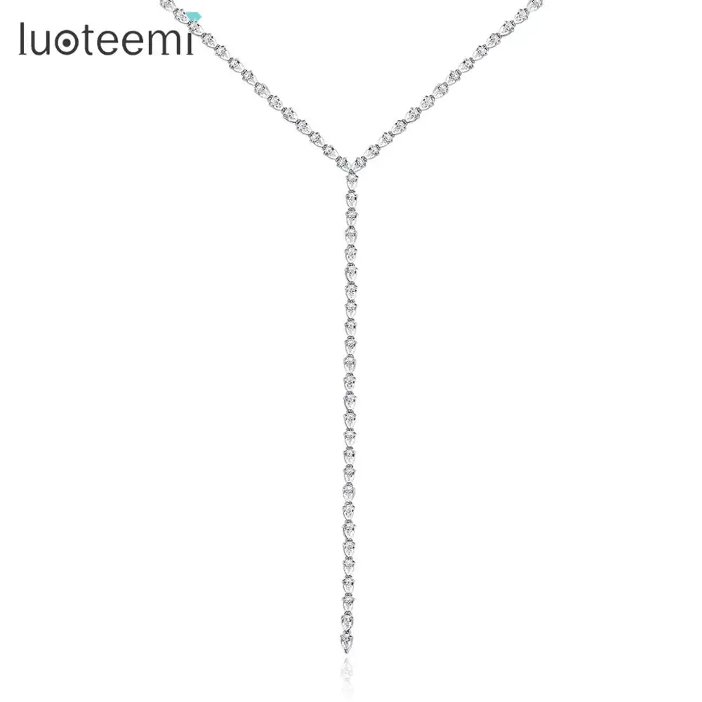 LUOTEEMI Long Chain Pendant Necklace for Women Wedding Dating Luxury Water Drop CZ Female Collares De Moda 2019 Christmas Gift