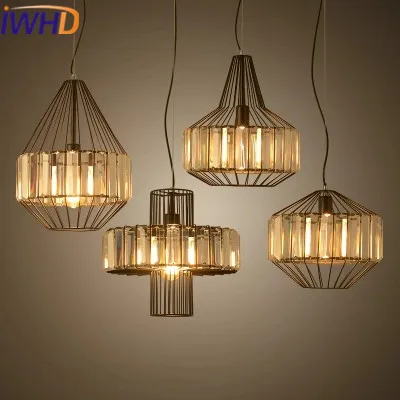 

IWHD Crystal Vintage Industrial Lighting Pendant Lights Loft Style Retro Iron Pendant Lamp Bedroom Kitchen light Fixtures