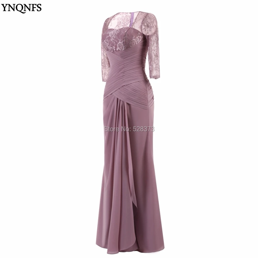 YNQNFS MD140 Real Pictures Elegant Wedding Guest Dress Ruched Chiffon 3/4 Sleeves Mother of the Bride/Groom Dresses Outfits 2019