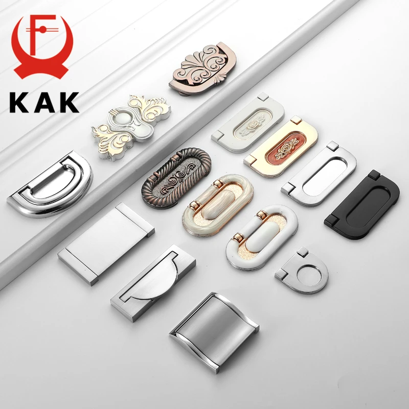 KAK Zinc Alloy Cabinet Knobs and Handles Tatami Hidden Door Handles Kitchen Handles Black Drawer Knobs Furniture Handle Hardware