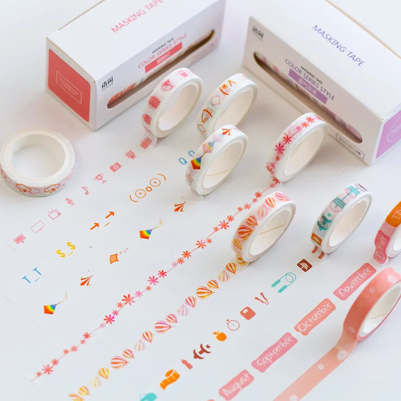 10Pcs/Set Slim 8mm Basic Color Washi Tape Decorative Adhesive Tape DIY Scrapbooking Sticker Label Masking Tape