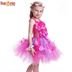 Hydrangea Flower Tutu Dress for Girls Wedding Birthday Party Photo Clothing Baby Girl Petals Dress Handmade Kids Pageant Dress