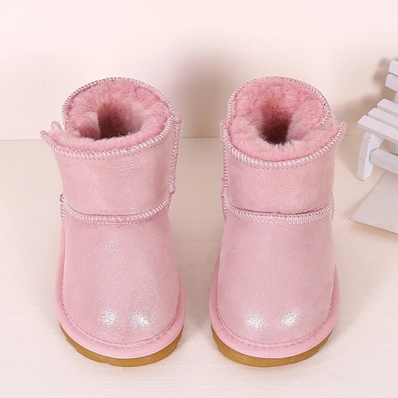 BeckyWalk 2024 New Winter Girls Boys Children Snow Boots Warm Baby Toddler Boots Genuine Leather Anti-slip Fur Kids Shoes CSH733