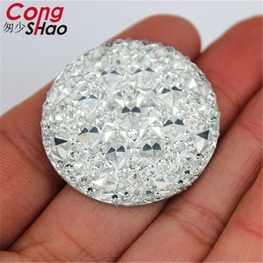 Cong Shao 10pcs 35mm Big Round Shape Resin Rhinestones Applique Stones And Crystal Gems Flatback For Costume Button Crafts ZZ783