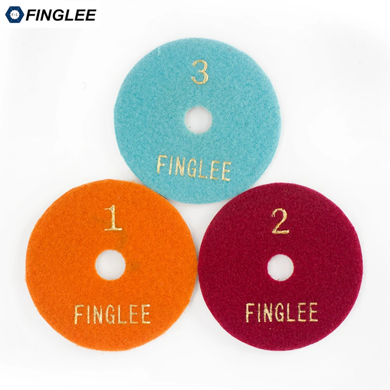 FINGLEE 4inch 100mm 3 step wet use Diamond Polishing Pads marble polishing pads for granite flexible