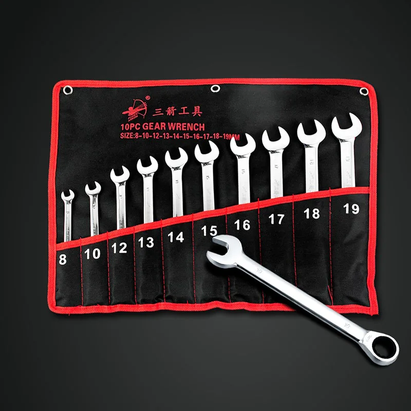 

8.10.12.13.14.15.16.17.18.19mm 10Pc The Key CRV Ratchet Spanners Combination Wrenches Set Of Auto Repair Hand Tool For Cars Kit