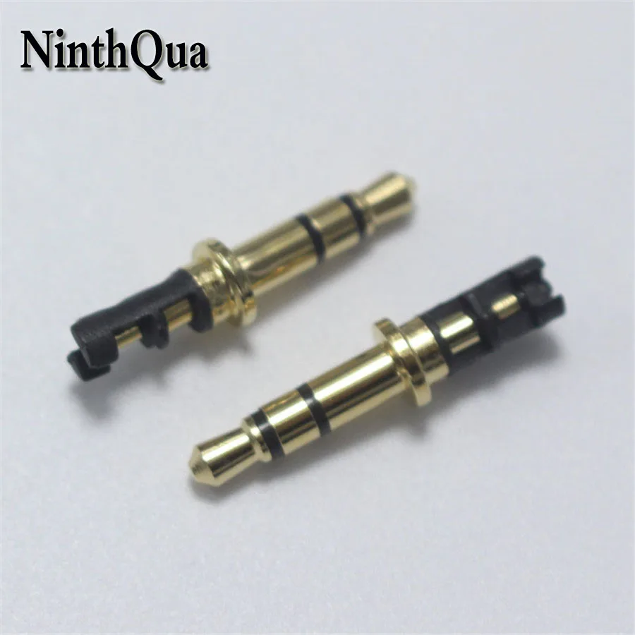 NinthQua 10pcs 3.5mm 3pole Stereo Headset Metal Head 3.5 Gold-Plated Black Audio Plug Connector for Earphone