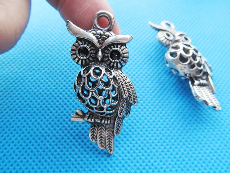 3pcs Antique Silver tone Heavy Filigree Hollow Night Owl Pendant Charm,Fit Rhinestone,DIY Accessory Jewelry Making