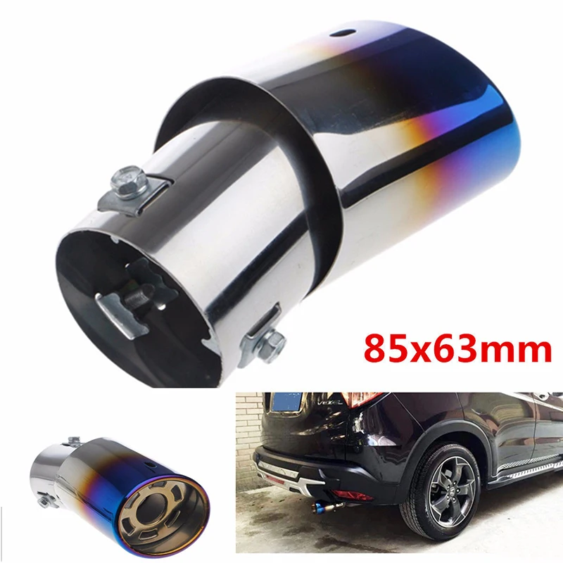 2.48inch Universal Half Blue Oval Car Exhaust Pipe Trim Modified 63mm Tail Muffler Tip Cover Stainless Steel System Chrome