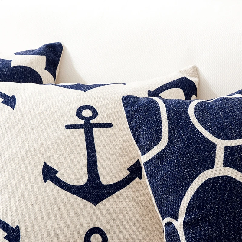 Blue Mediterranean Starfish Hippocampus Cushion Geometric Pillow Cover Home Decorative Sofa Office PillowCase