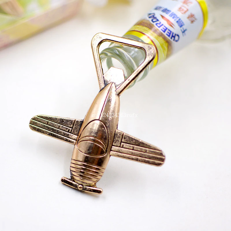 50pcs Metal Vintage Airplane Bottle Opener Travel Themed Classic Brass Color Alloy Beer Bottle Openers Wedding Favors