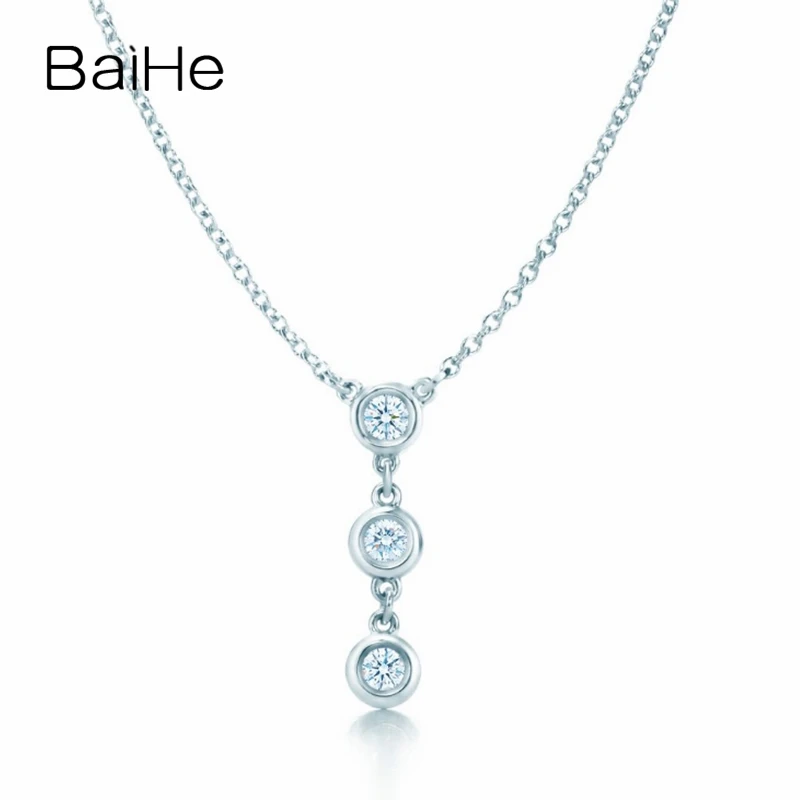 BAIHE Solid 18K Rose Gold 0.24CT H/SI Natural Diamond Necklace Women Men daily Fine Jewelry Making Diamant halsband ожерелье