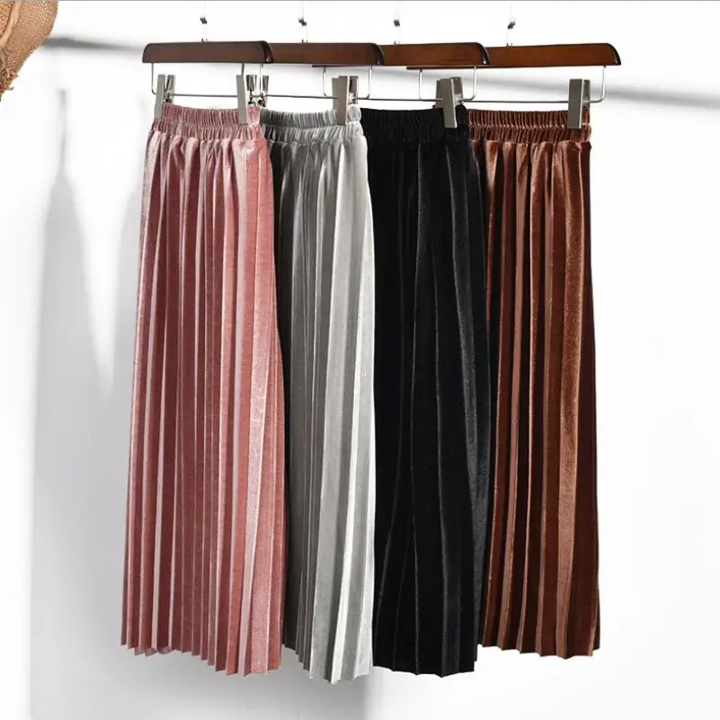 2-12 Years 2022 Autumn Winter Children's Velvet Skirt Kids Pleated Skirt Baby Toddlers Teenage School Girls Long Skirts JW4148-A