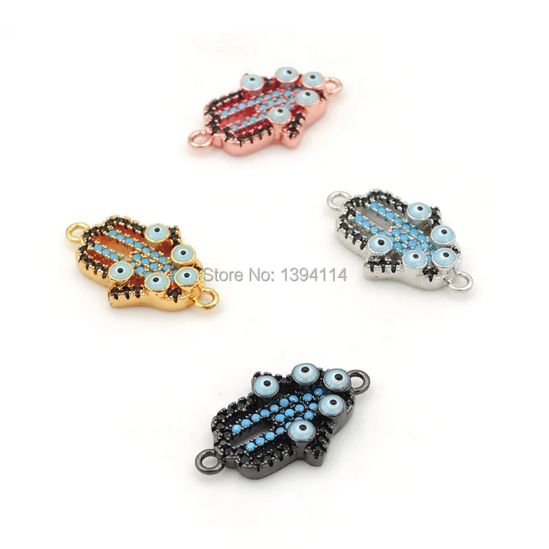 20*12*4mm Micro Pave Kallaite&Black CZ Palm Connector With 5 Enamelling Eyes Fit For Women As DIY Bracelets Accessory