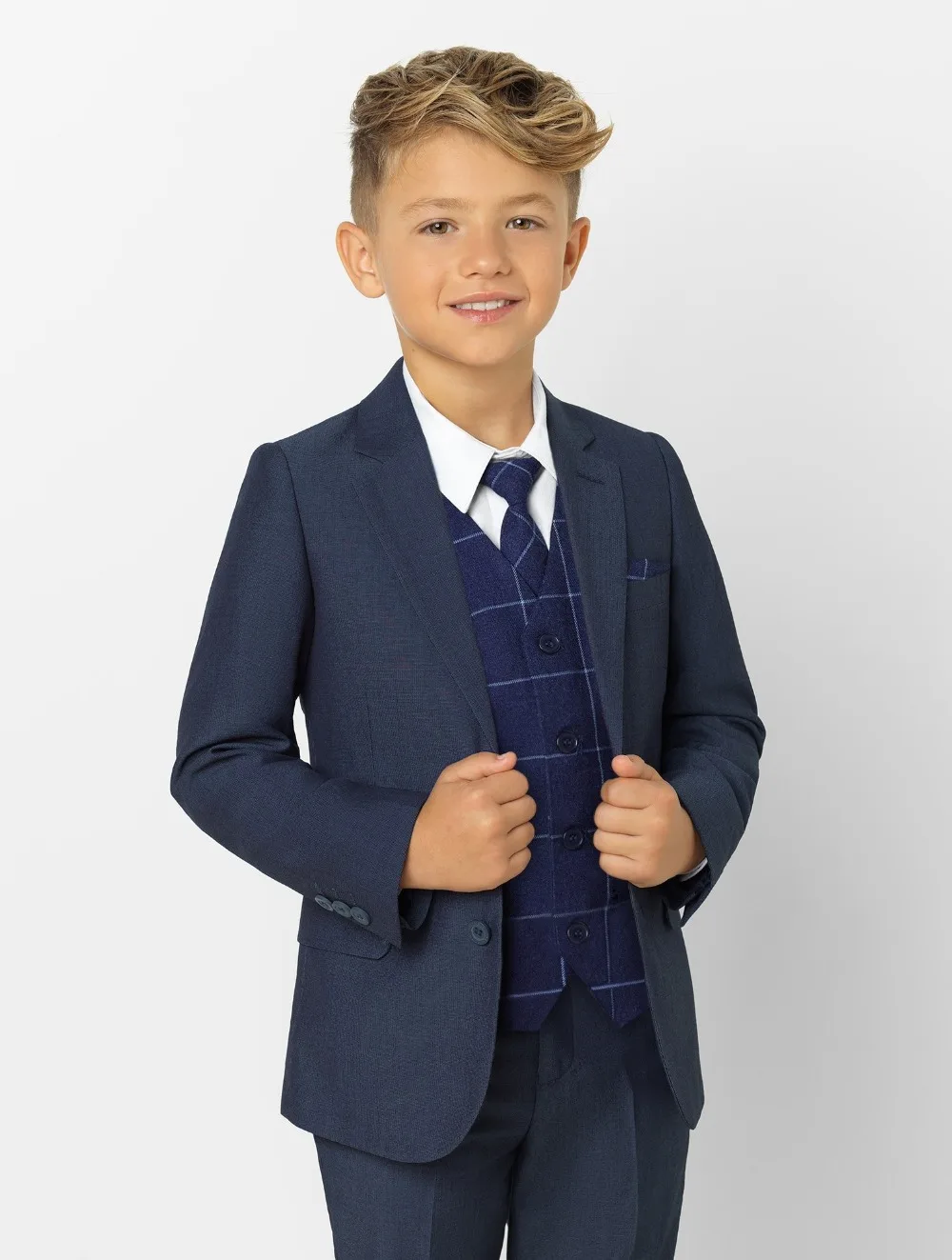 2019 moda abbigliamento per ragazzi risvolto con visiera abiti per bambini moda abbigliamento per bambini Set 3 pezzi abiti da ballo (giacca + pantaloni + cravatta + gilet)