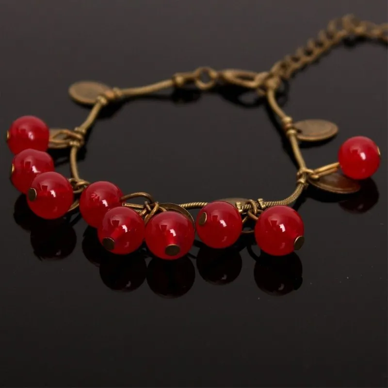 L030 Vintage Cute Chilli Coin Red Cherry Charm Beads Chain Bracelet & Bangle for Women Fashion Jewelry Gift mujer pulseras