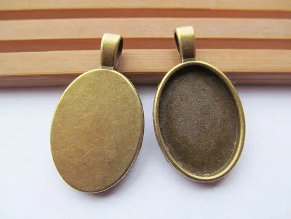 100pcs Antique Bronze Thick Oval Base Setting Tray Bezel Pendant Charm,Fit 18mmx25mm Cabochon/Cameo,DIY Accessory Jewellry