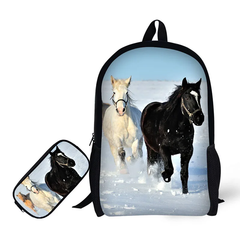 3D the horse Printing Children Backpack+Pencil case for High School Backpacks for Primary school students Teenagers Mochila