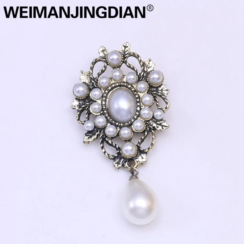 WEIMANJINGDIAN Brand Simulated Pearl Drop Vintage Brooches Decor Jewelry for Apparel Hats Scarf or Wedding