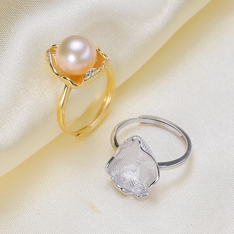 

DIY Pearl Rings Accessory S925 Sterling Silver Shell Design Rings Settings Silver&Gold Color 3Pieces/Lot