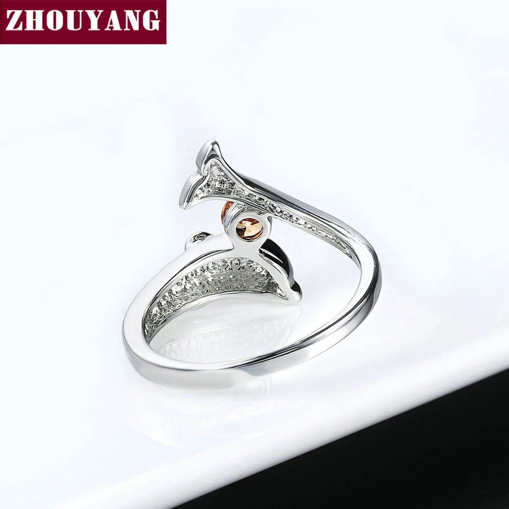 ZHOUYANG Birthstone Rings for Women Lucky Guardian Multicolor Cubic Zircon 3D Dolphins Silver Color Fashion Jewelry R789 R796