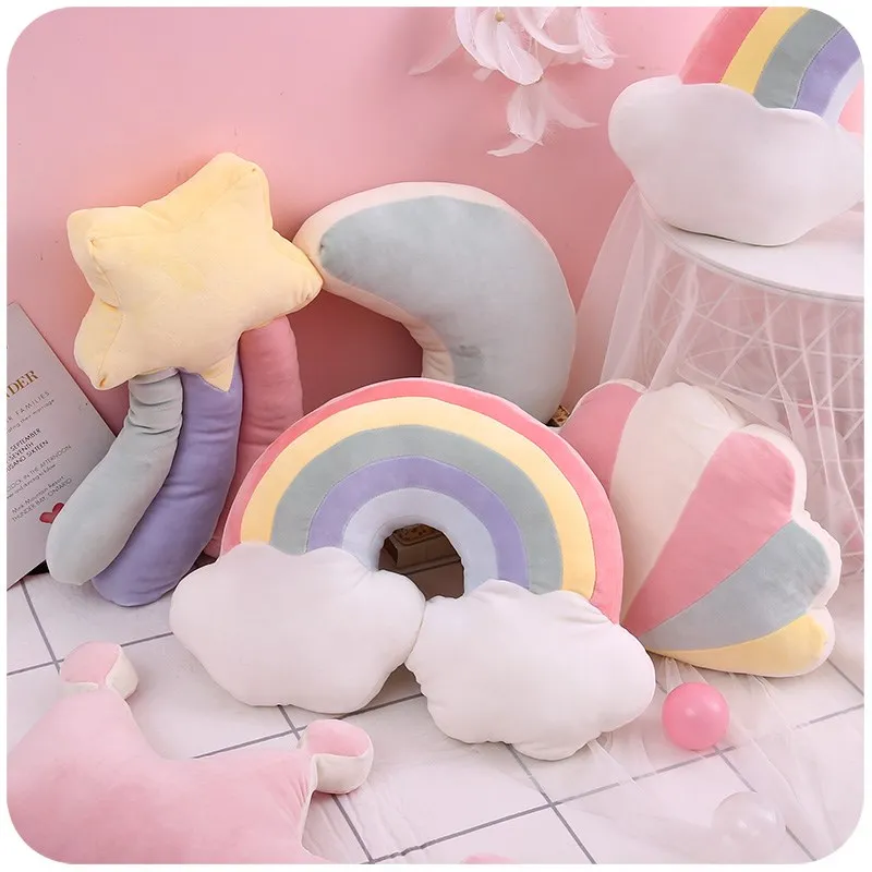 Soft Princess Crown Pillow Stuffed Sleeping Pillow Girl Room Sofa Decor Rainbow Cloud Star celebrity Studio Cushion Gift for Her