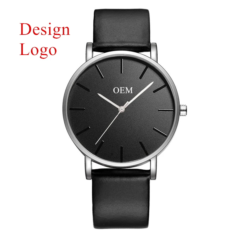 B-9000B Decorate Your Own Wrist Watch Private Label Genuine Leather Watch Wholesale Mens Custom Black OEM Brand Watch