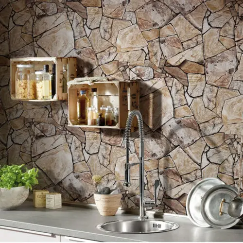 

Q QIHANG Modern Minimalist PVC Simulation Stone Pattern Wallpaper Beige Color Roll 0.53m*10m=5.3m2