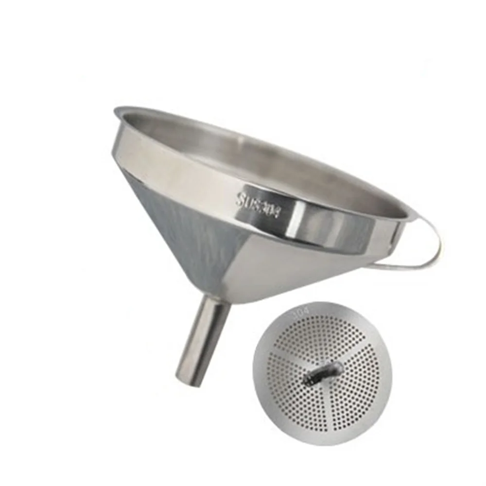 304 Rvs Multifunctionele Rvs Keuken Trechter Met Handvat en Afneembare Zeef diameter 11mm