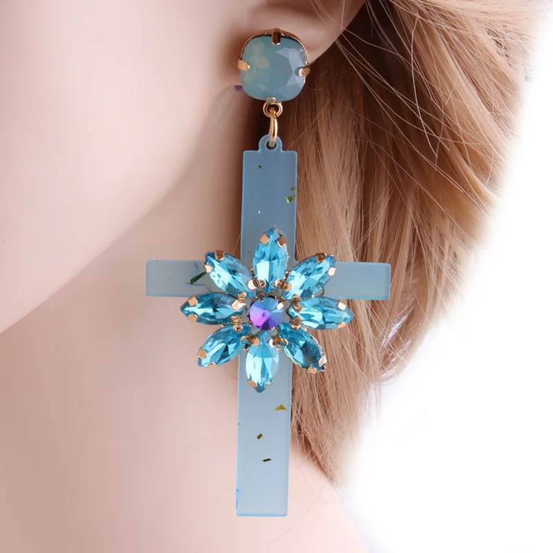 NeeFu WoFu Drop Resin Cross Earrings Brand Crystal Big Earring Large Long Brinco Ear Accessories Oorbellen Christmas Gift jewelr