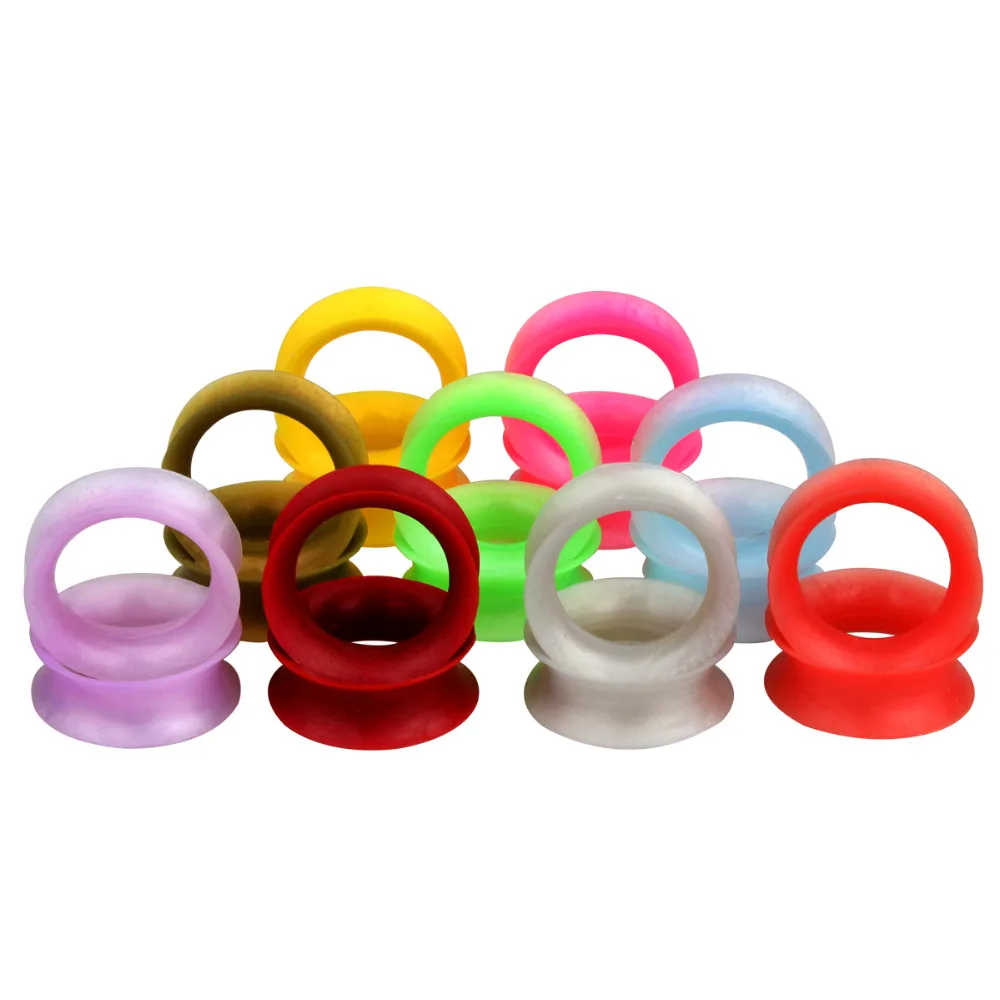 Pearl Powder Silicone Flexible Thin Skin Double Flared Flesh Tunnel Ear Plugs Ear Gauge Expander Stretcher Body Piercing Jewelry