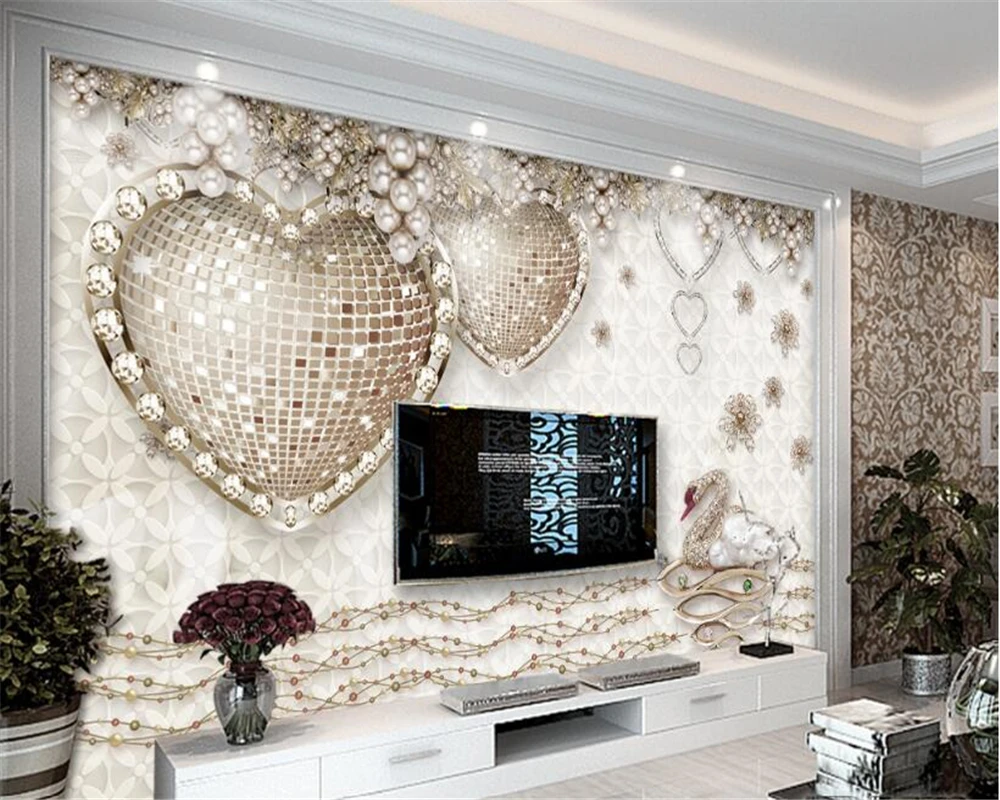 

Beibehang custom Wallpaper Exquisite romantic three-dimensional heart-shaped jewelry living room TV background wall 3d wallpaper